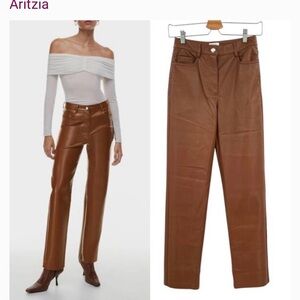NWT [$148] Wilfred “The Melina” Cognac Straight Leg Rise High faux leather Pants